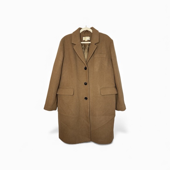 Michaels Kors Wool Blend Structured Tan Peacoat with Lining and Pockets Warm - Picture 2 of 16